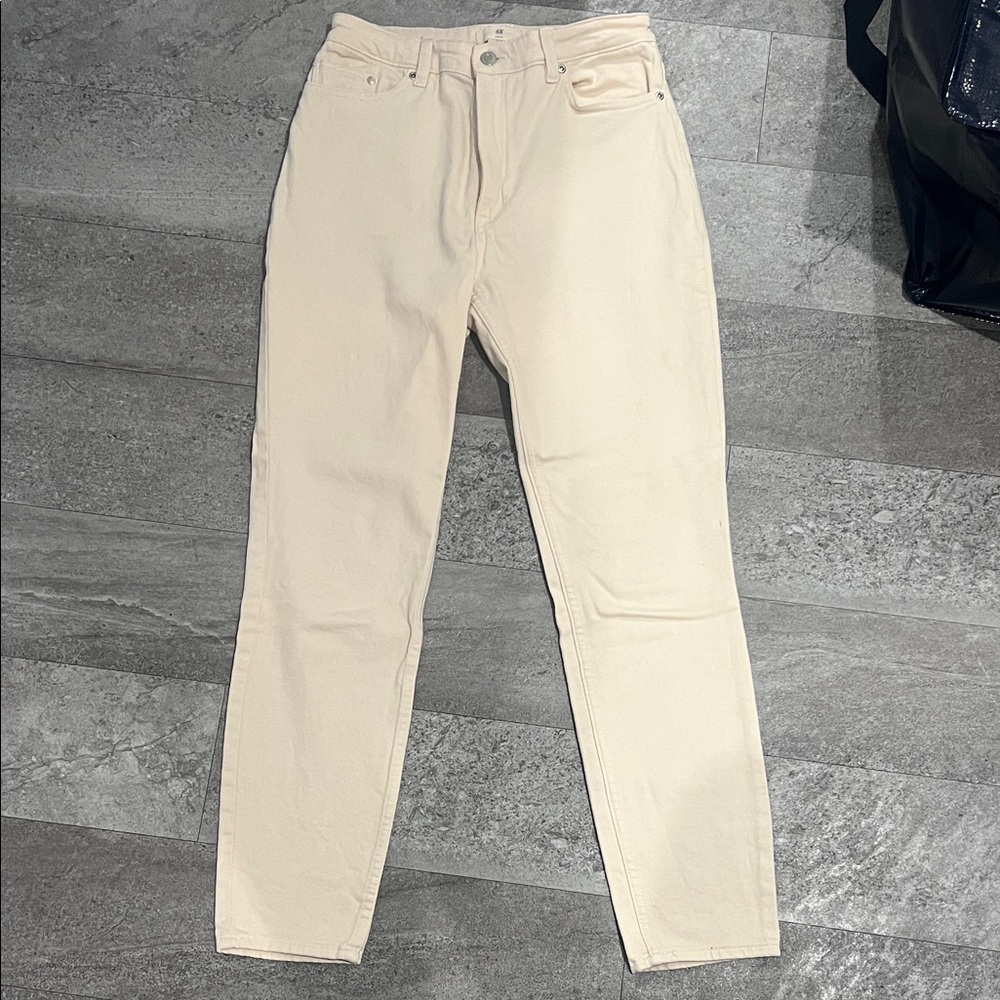 High waisted cream stretchy skinny jeans